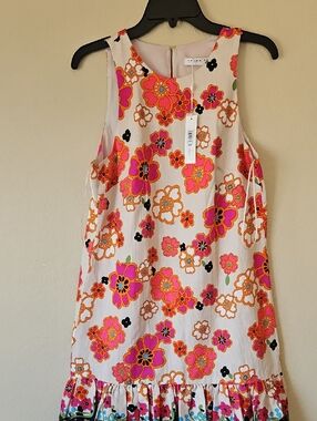 NWT Trina Turk White Dress with Pink & Orange Floral Print Size 8